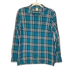 Womens Duluth Trading Co. Turquoise/White Long Sleeve Flannel Shirt, Sz S, NWOT